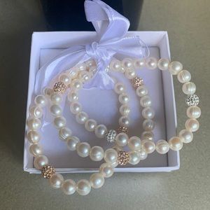Set of 3 Fresh Water Pearl and Crystal Bracelets